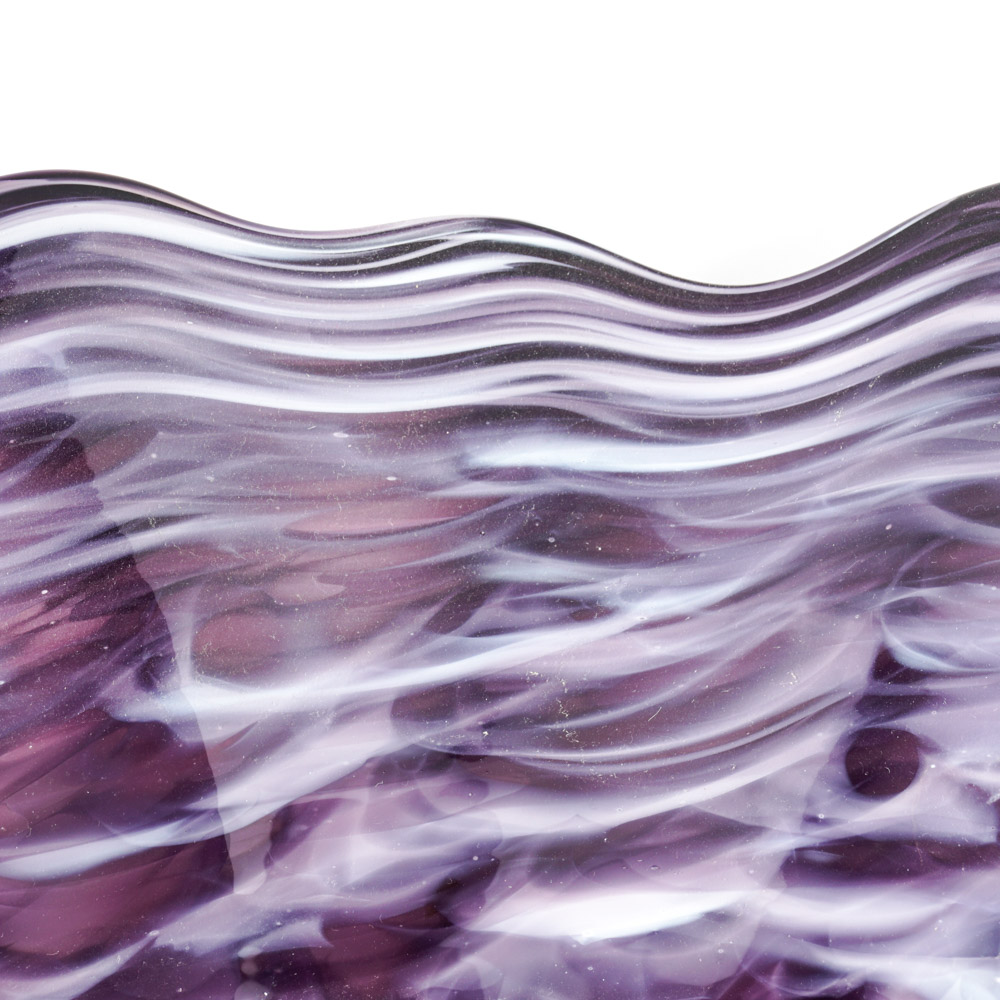 Zac Gorell 2009 Freeform Footed Art Glass Platter in Swirled Purple and White