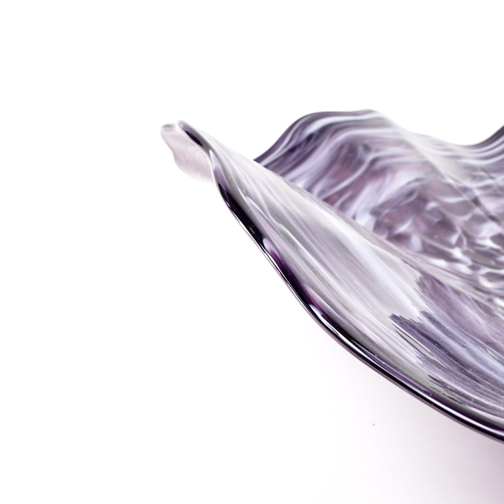 Zac Gorell 2009 Freeform Footed Art Glass Platter in Swirled Purple and White