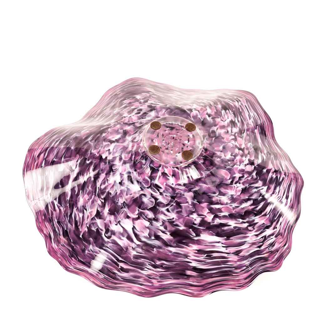 Zac Gorell 2009 Freeform Footed Art Glass Platter in Swirled Purple and White