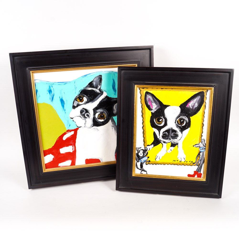 Julia McClurg "Lulu Bella" Oil Paintings of Black and White Dogs