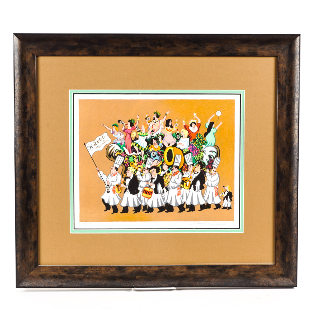 Limited Edition Lithograph on Paper of a Parade by Guy Buffet
