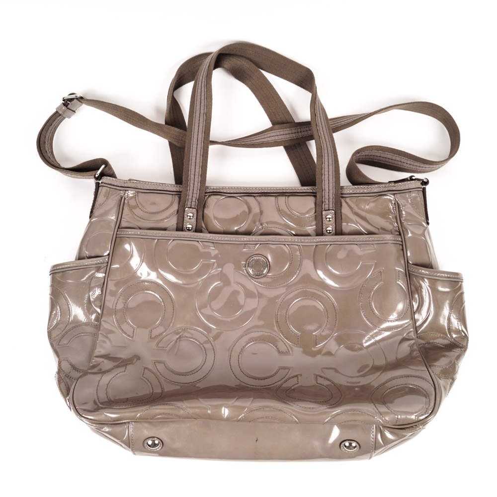 Coach Taupe Patent Leather Diaper Bag