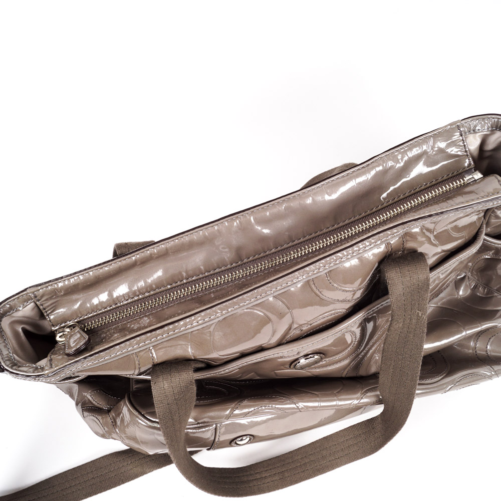 Coach Taupe Patent Leather Diaper Bag