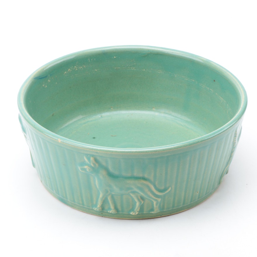 Robinson Ransbottom Green Ceramic Bowl with Dog Motif