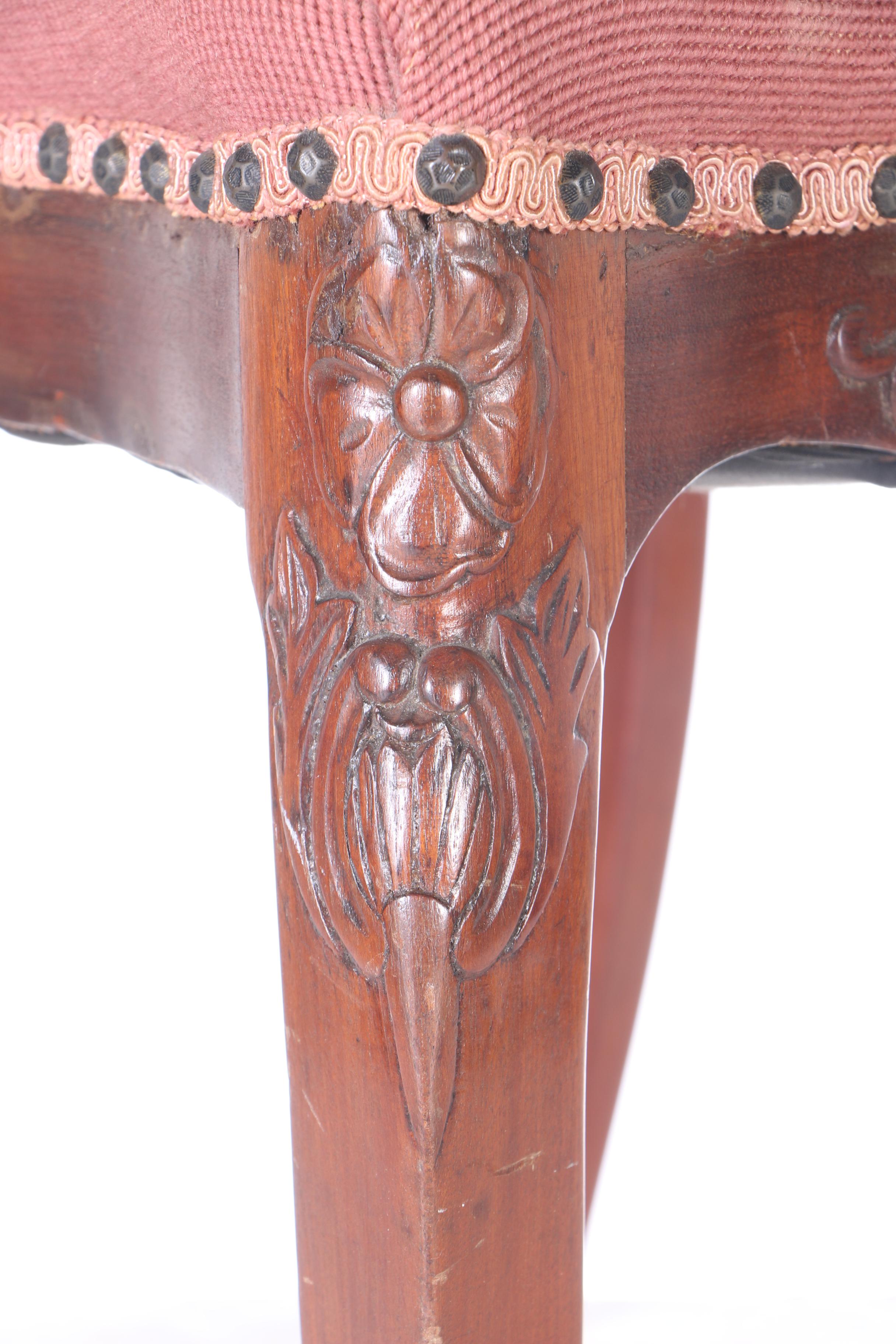 Antique Carved Mahogany Side Chairs with Needlepoint Seats