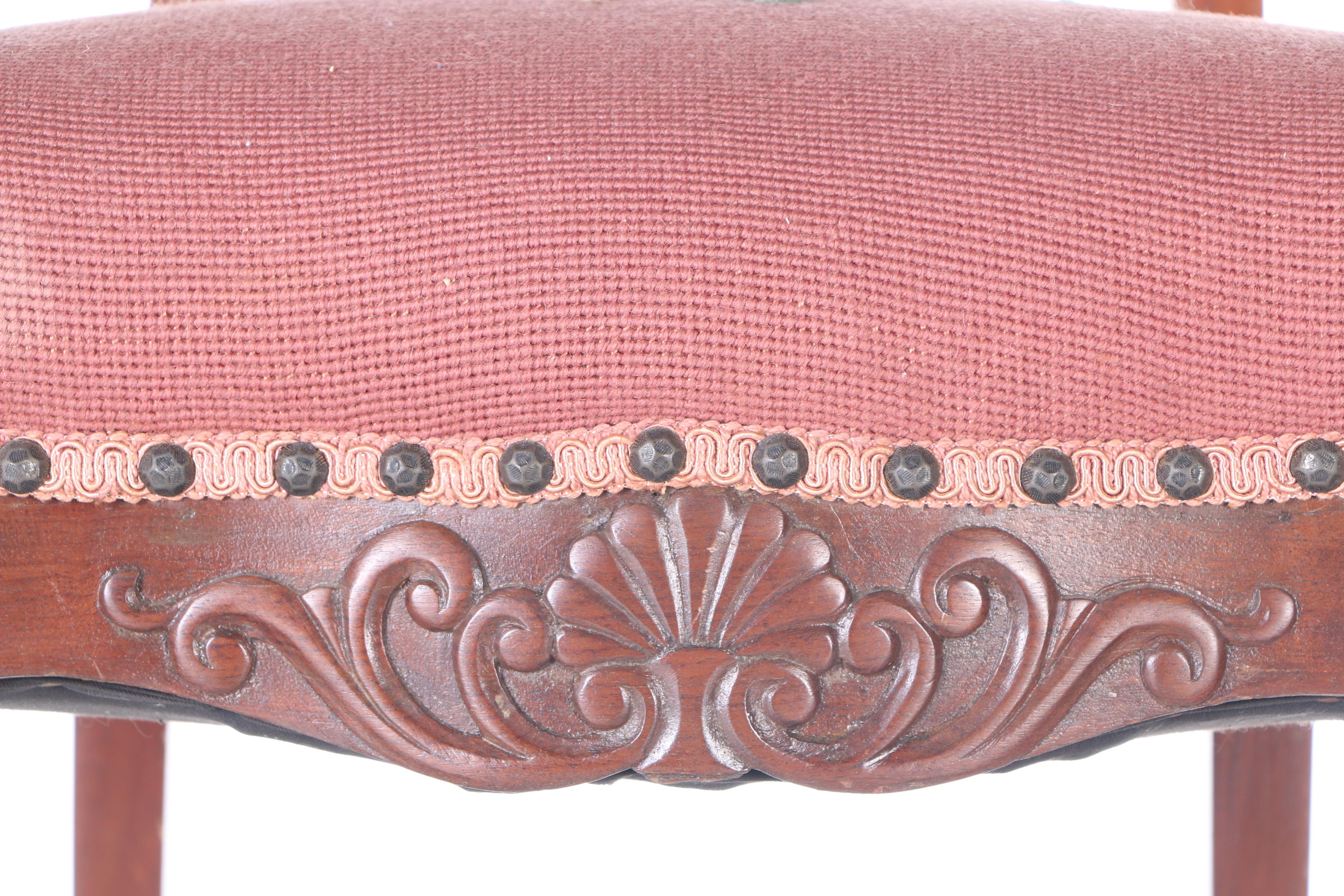 Antique Carved Mahogany Side Chairs with Needlepoint Seats