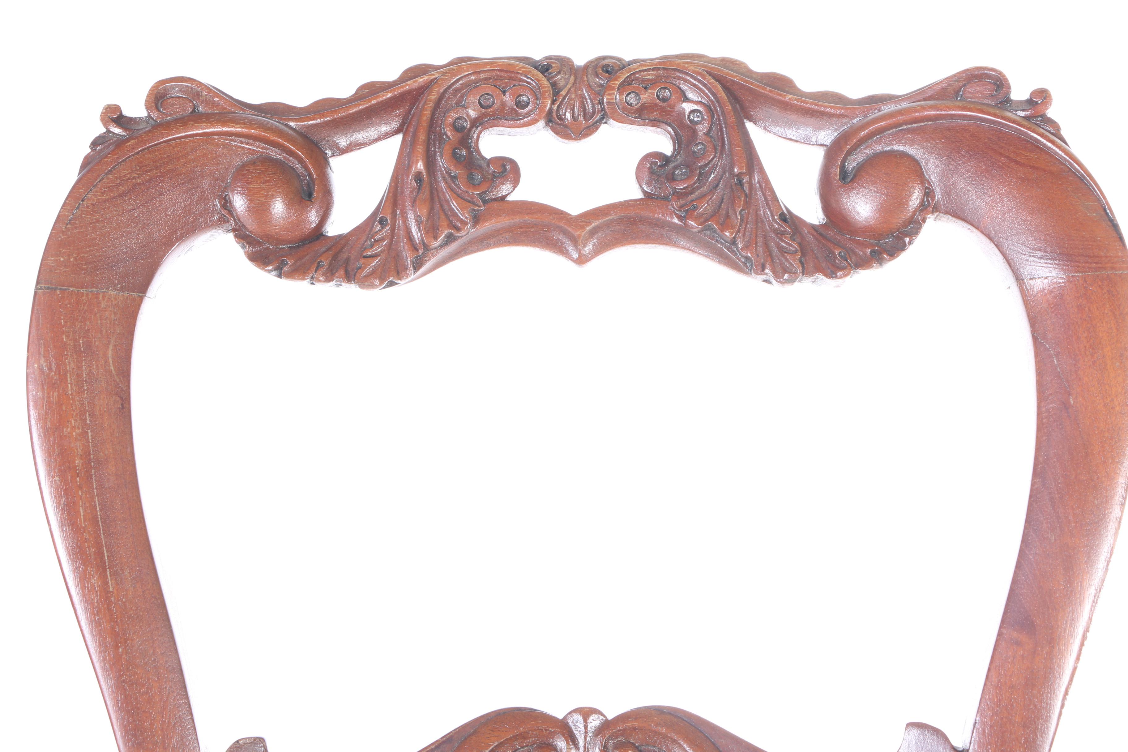 Antique Carved Mahogany Side Chairs with Needlepoint Seats