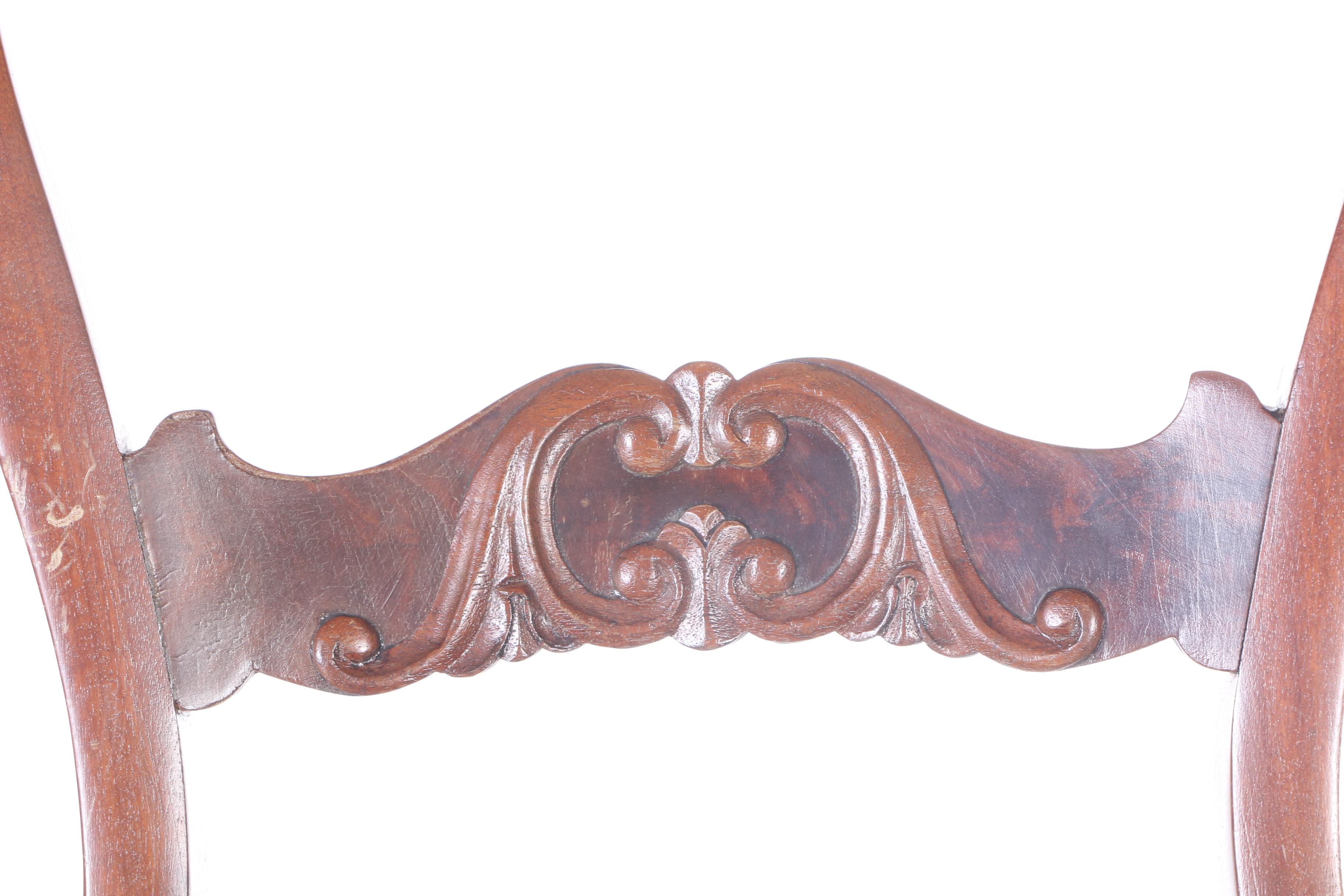 Antique Carved Mahogany Side Chairs with Needlepoint Seats