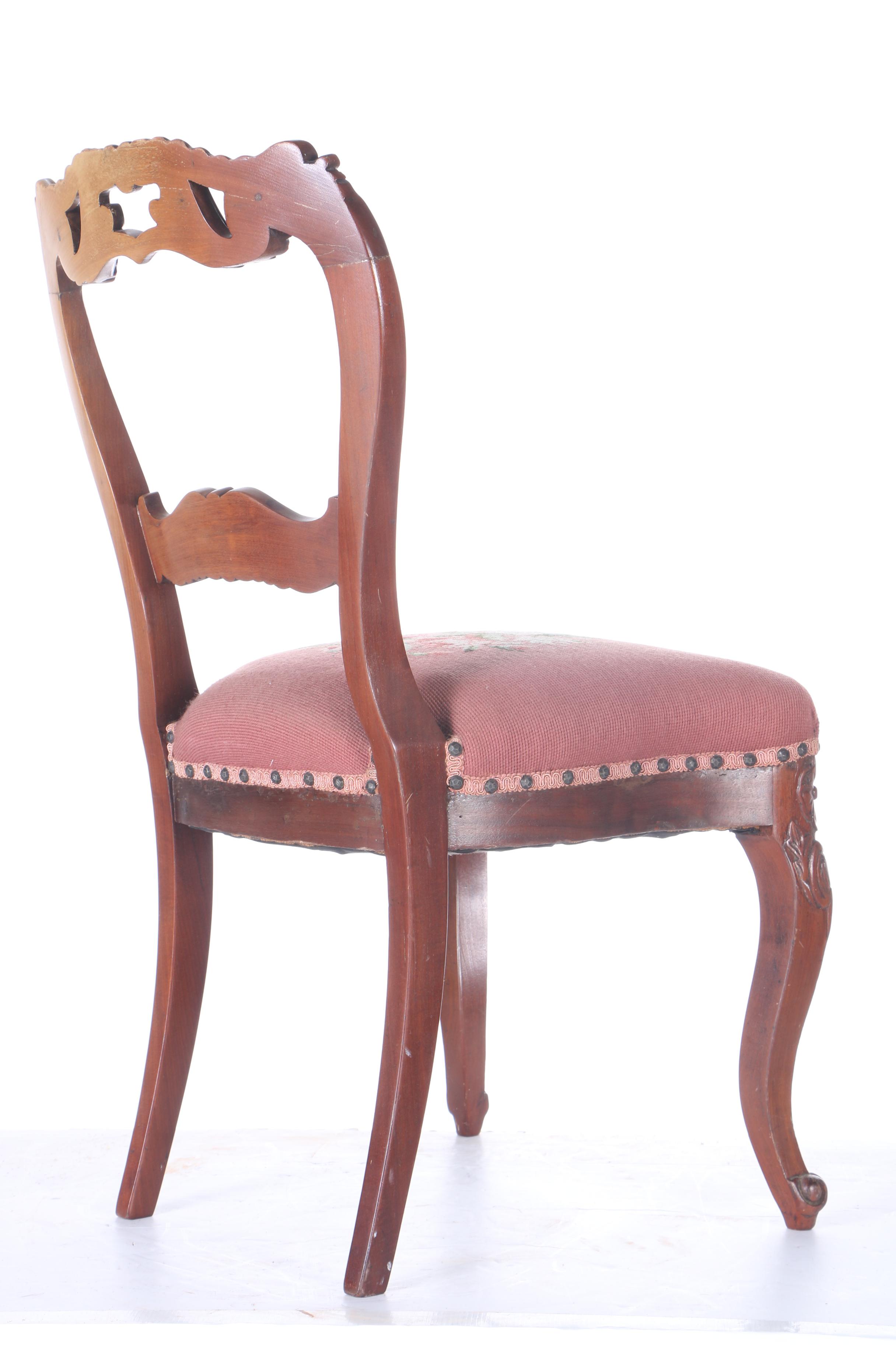 Antique Carved Mahogany Side Chairs with Needlepoint Seats