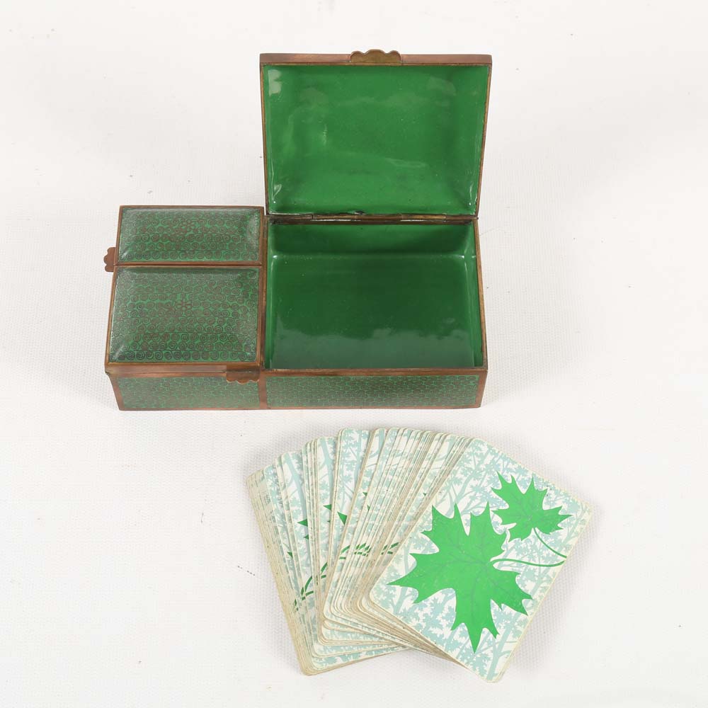 Vintage Cloisonné Style Card Holder and Ash Receiver