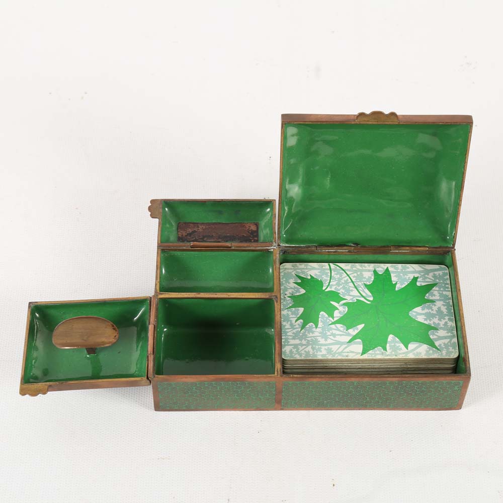 Vintage Cloisonné Style Card Holder and Ash Receiver