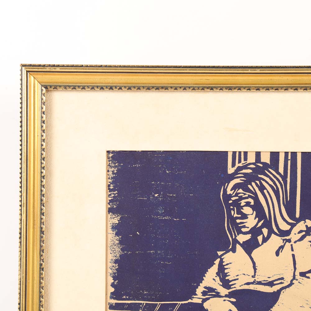 Baker 1967 Woodblock Print "The Guitarist"