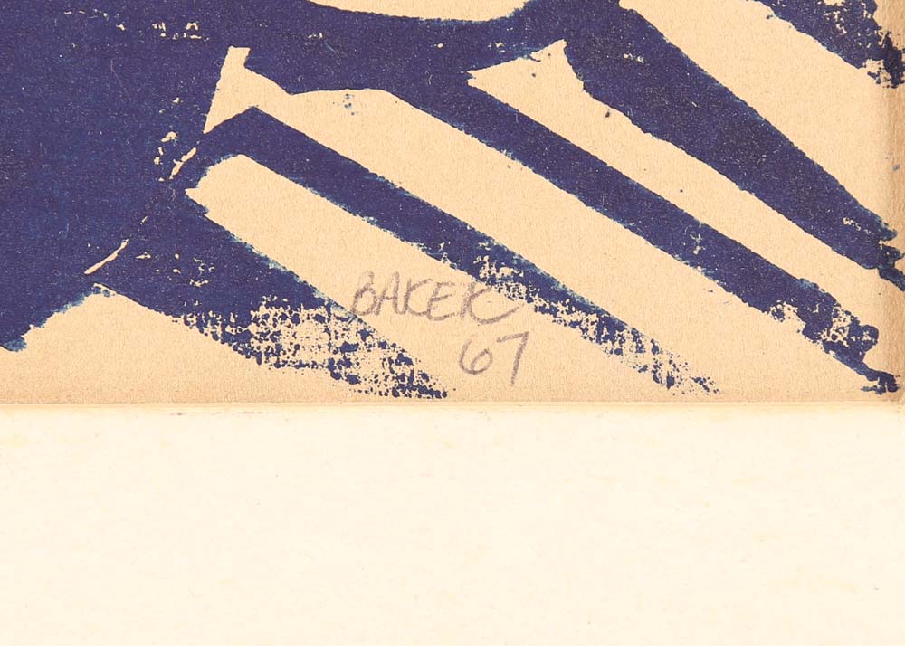 Baker 1967 Woodblock Print "The Guitarist"