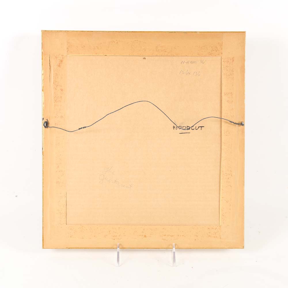 Baker 1967 Woodblock Print "The Guitarist"