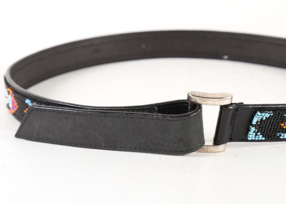 Southwestern Style Beaded Black Leather Belt