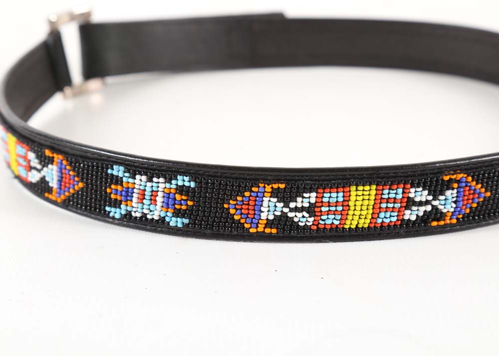 Southwestern Style Beaded Black Leather Belt