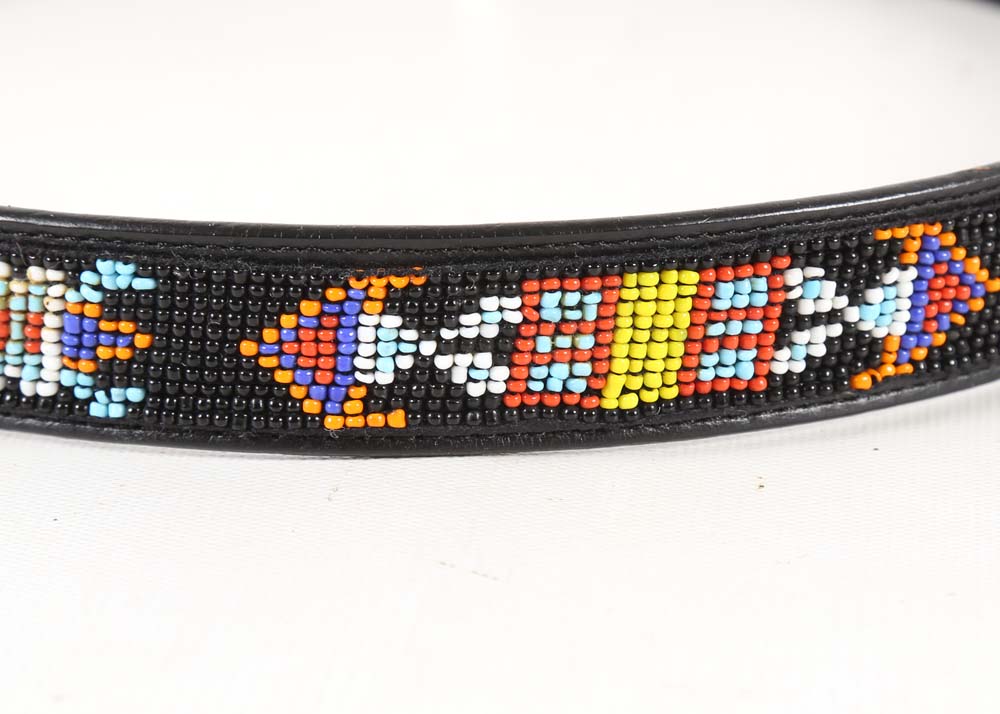 Southwestern Style Beaded Black Leather Belt