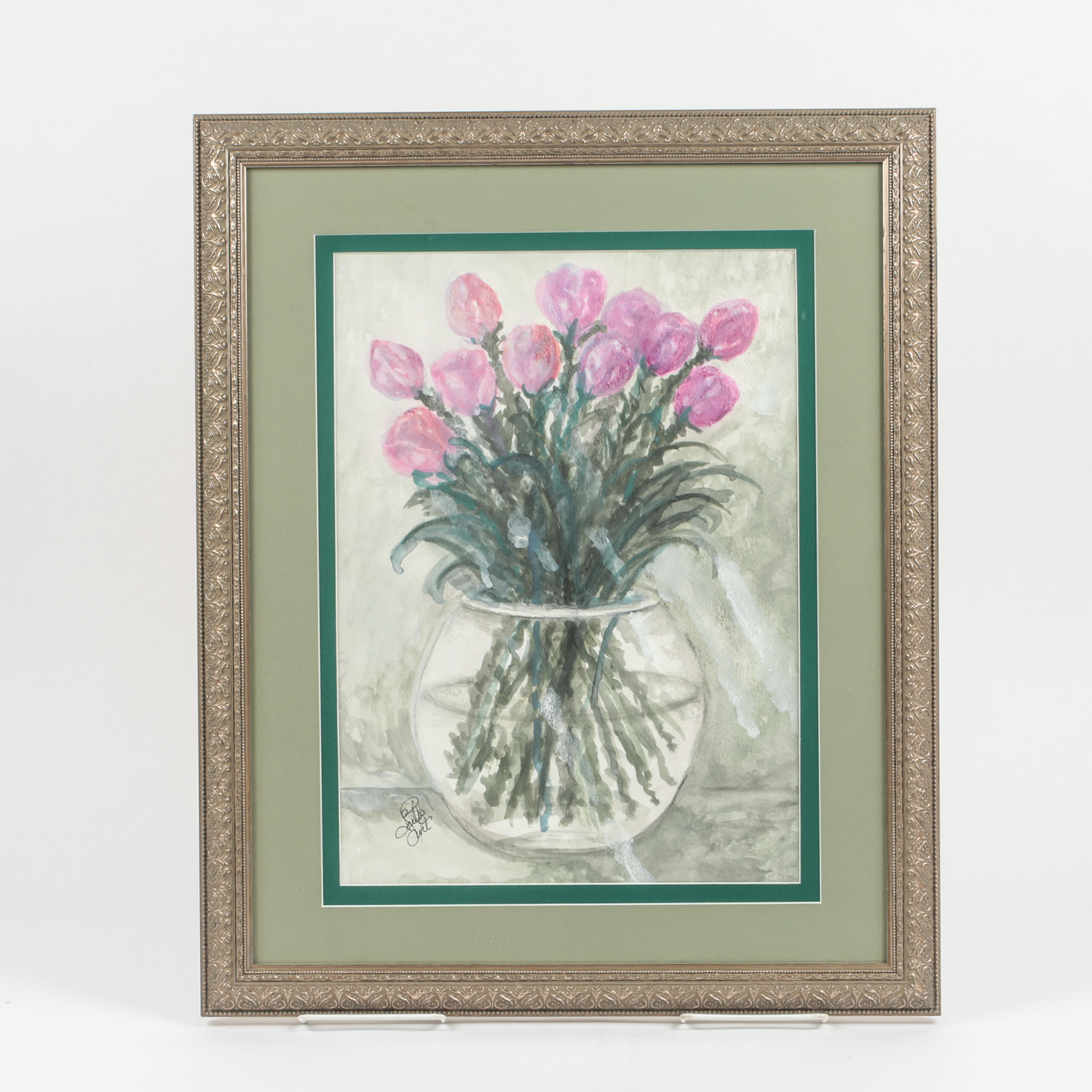 Loretta Swit Watercolor Painting on Paper of Tulips