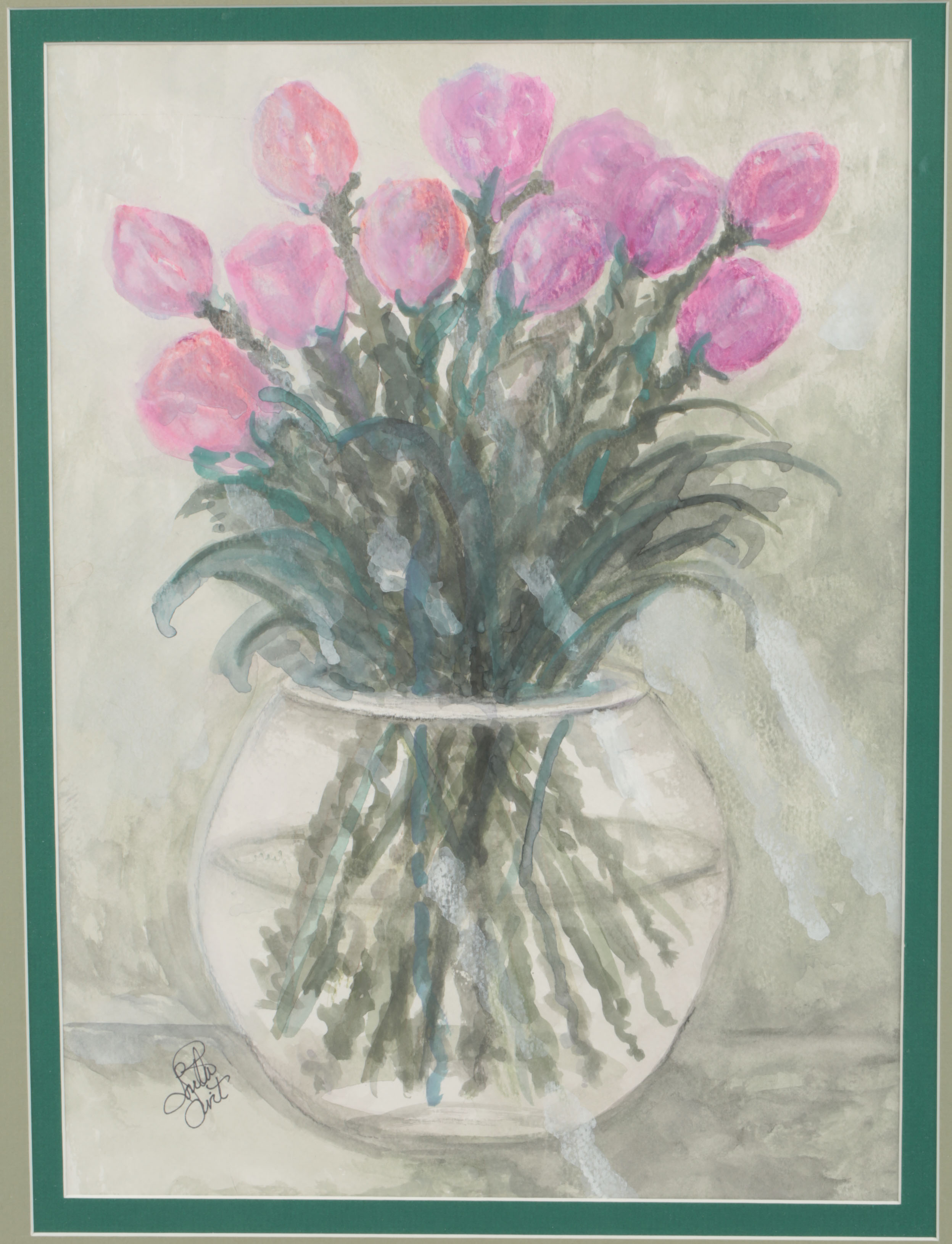 Loretta Swit Watercolor Painting on Paper of Tulips