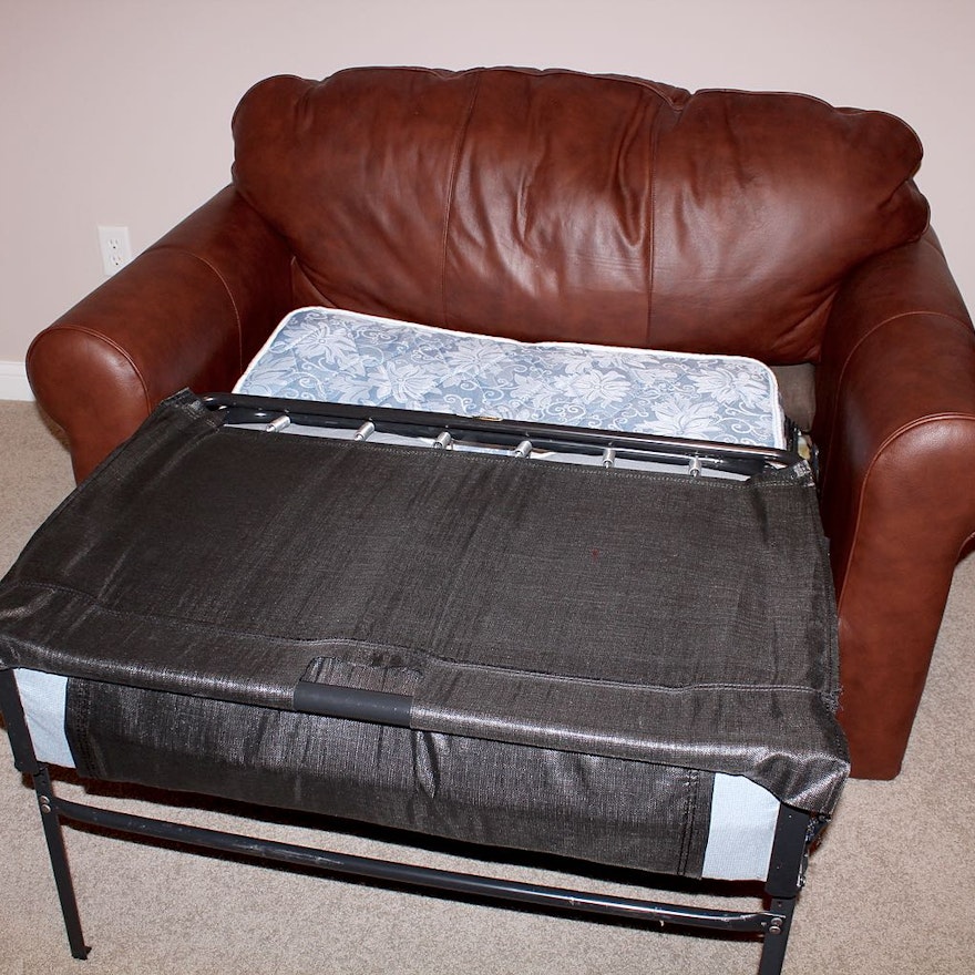 Single Sleeper Settee in Leather Upholstery