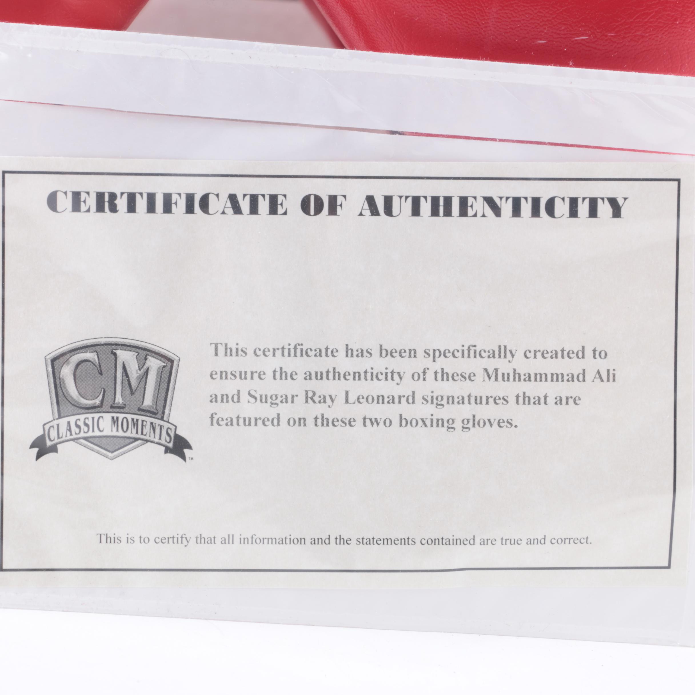 Muhammad Ali and Sugar Ray Leonard Signed Boxing Gloves