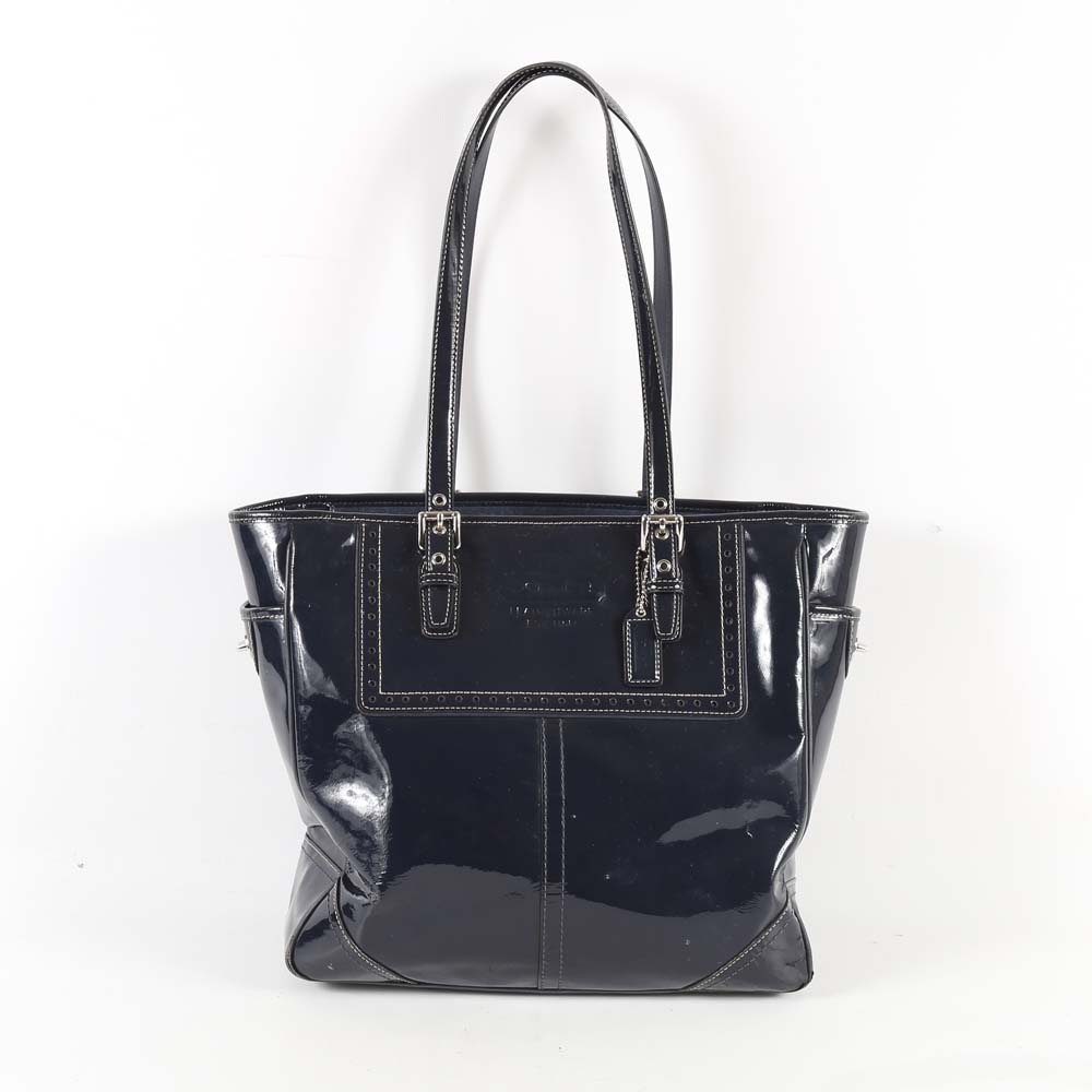 Coach Ashley Navy Blue Patent Leather Satchel Bag
