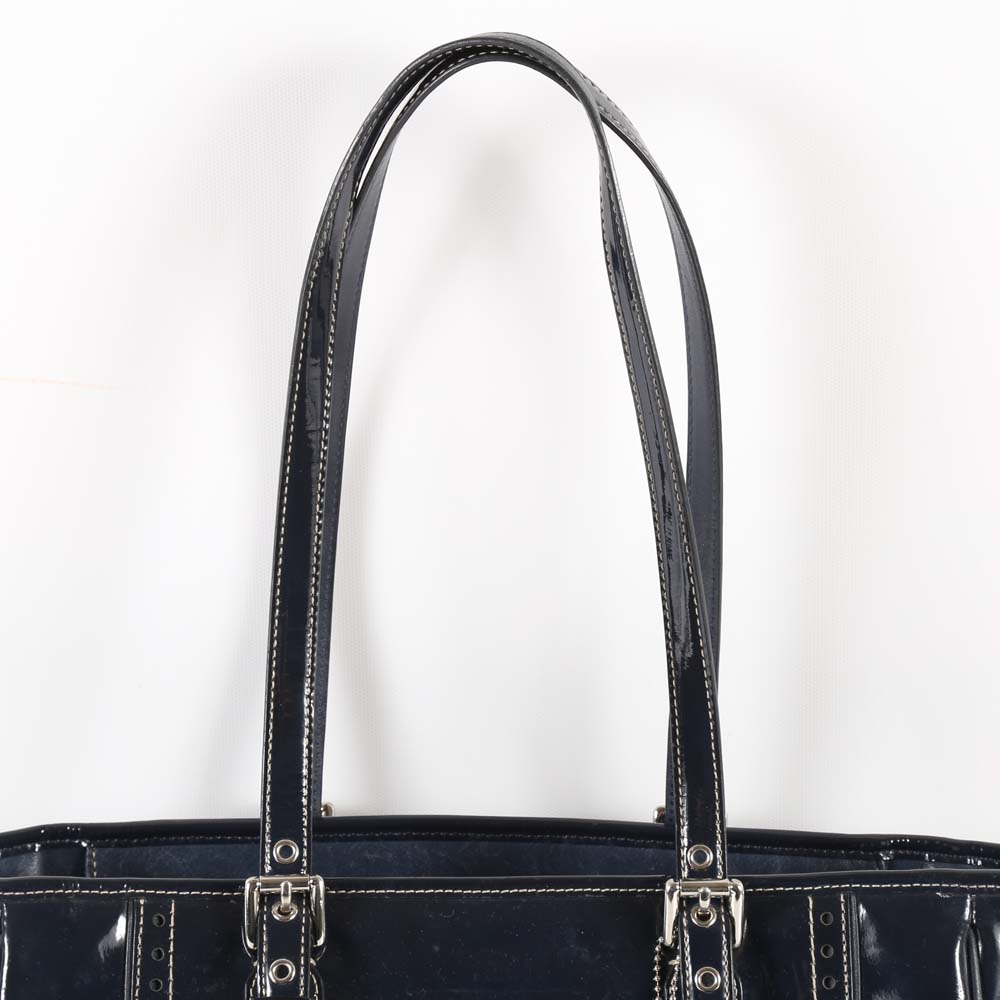 Coach Ashley Navy Blue Patent Leather Satchel Bag