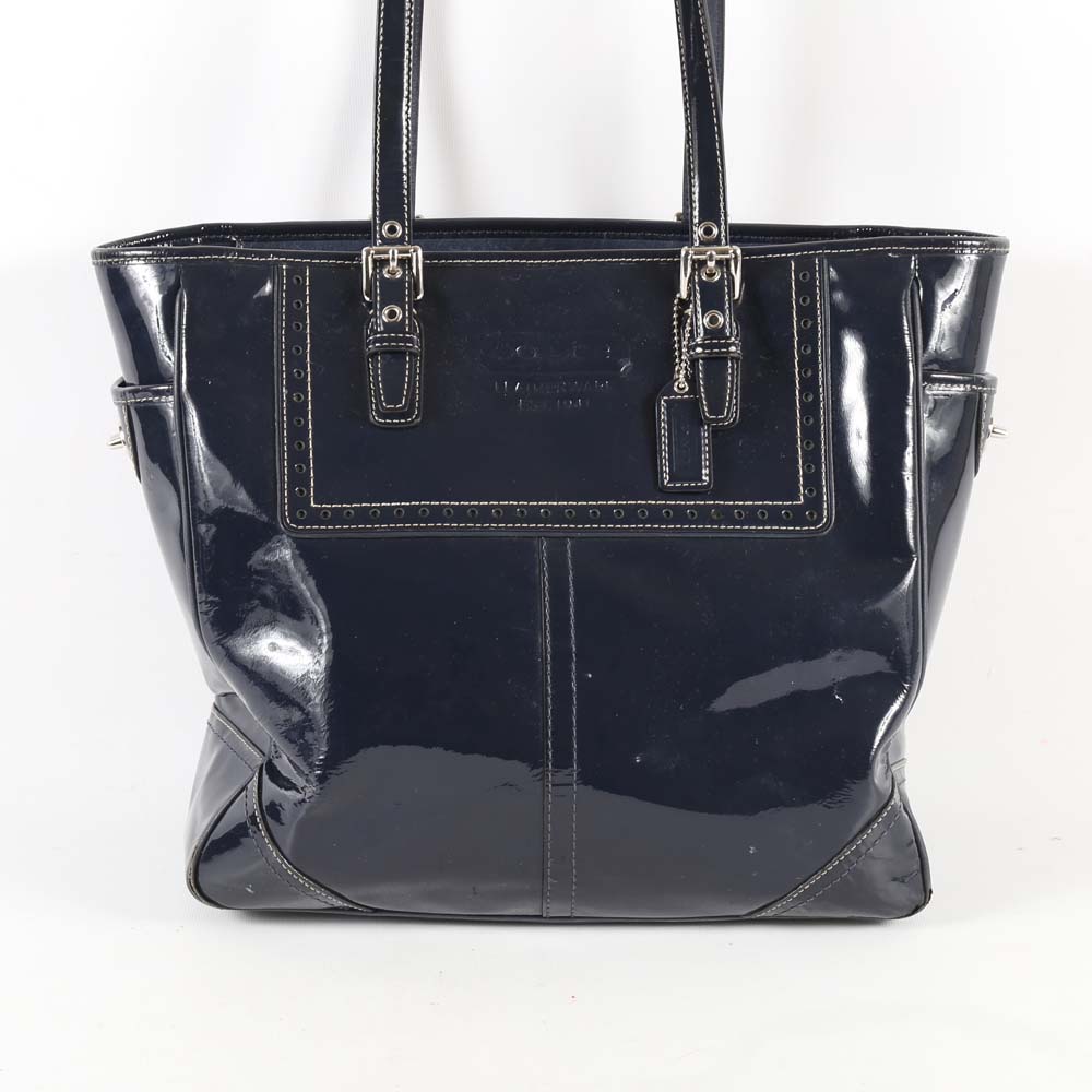 Coach Ashley Navy Blue Patent Leather Satchel Bag