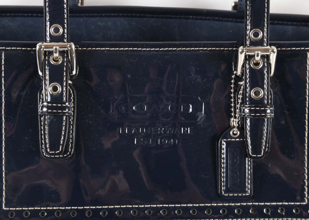 Coach Ashley Navy Blue Patent Leather Satchel Bag