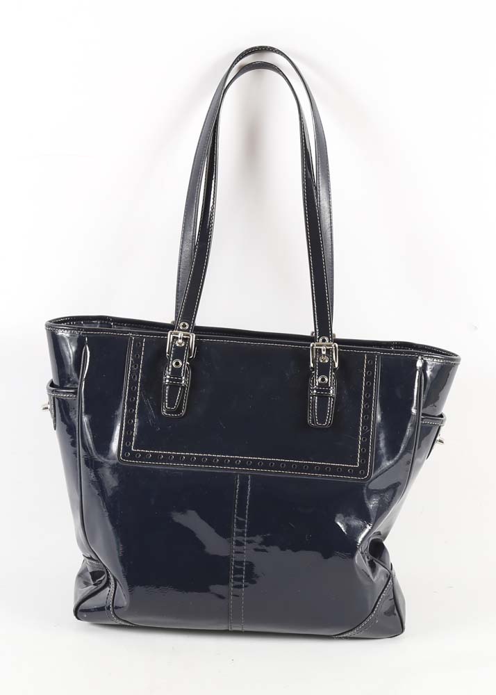 Coach Ashley Navy Blue Patent Leather Satchel Bag