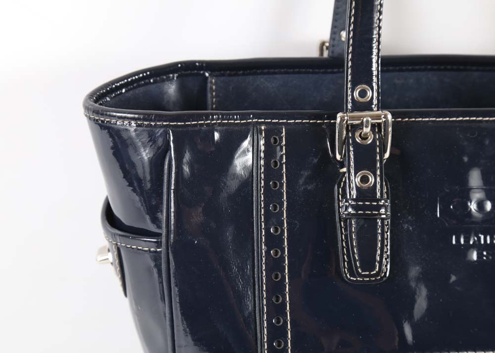 Coach Ashley Navy Blue Patent Leather Satchel Bag