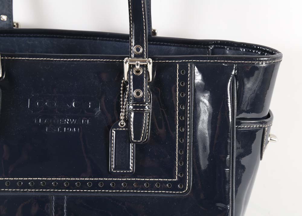 Coach Ashley Navy Blue Patent Leather Satchel Bag