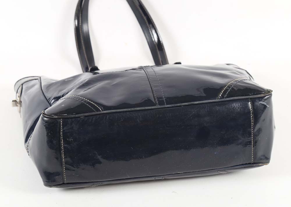 Coach Ashley Navy Blue Patent Leather Satchel Bag