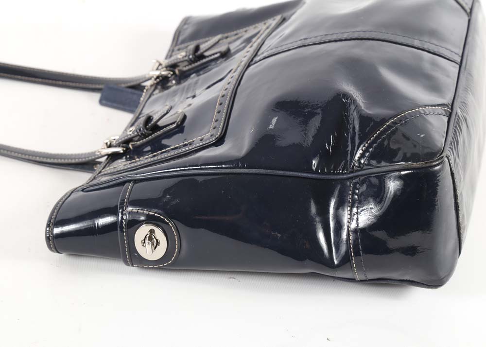Coach Ashley Navy Blue Patent Leather Satchel Bag