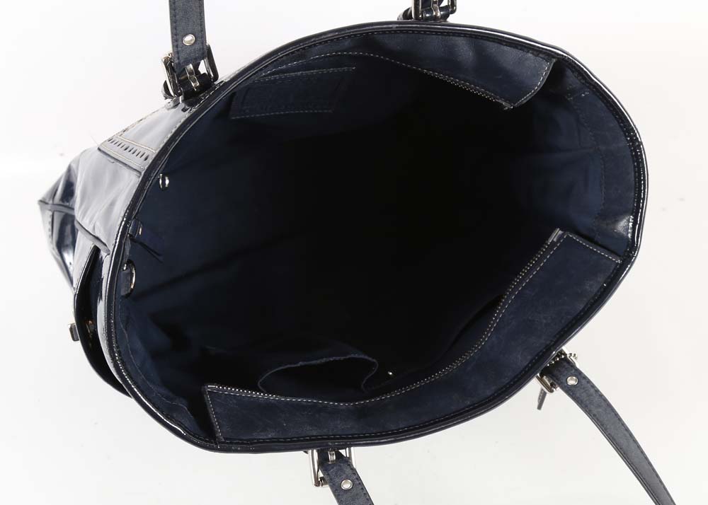 Coach Ashley Navy Blue Patent Leather Satchel Bag