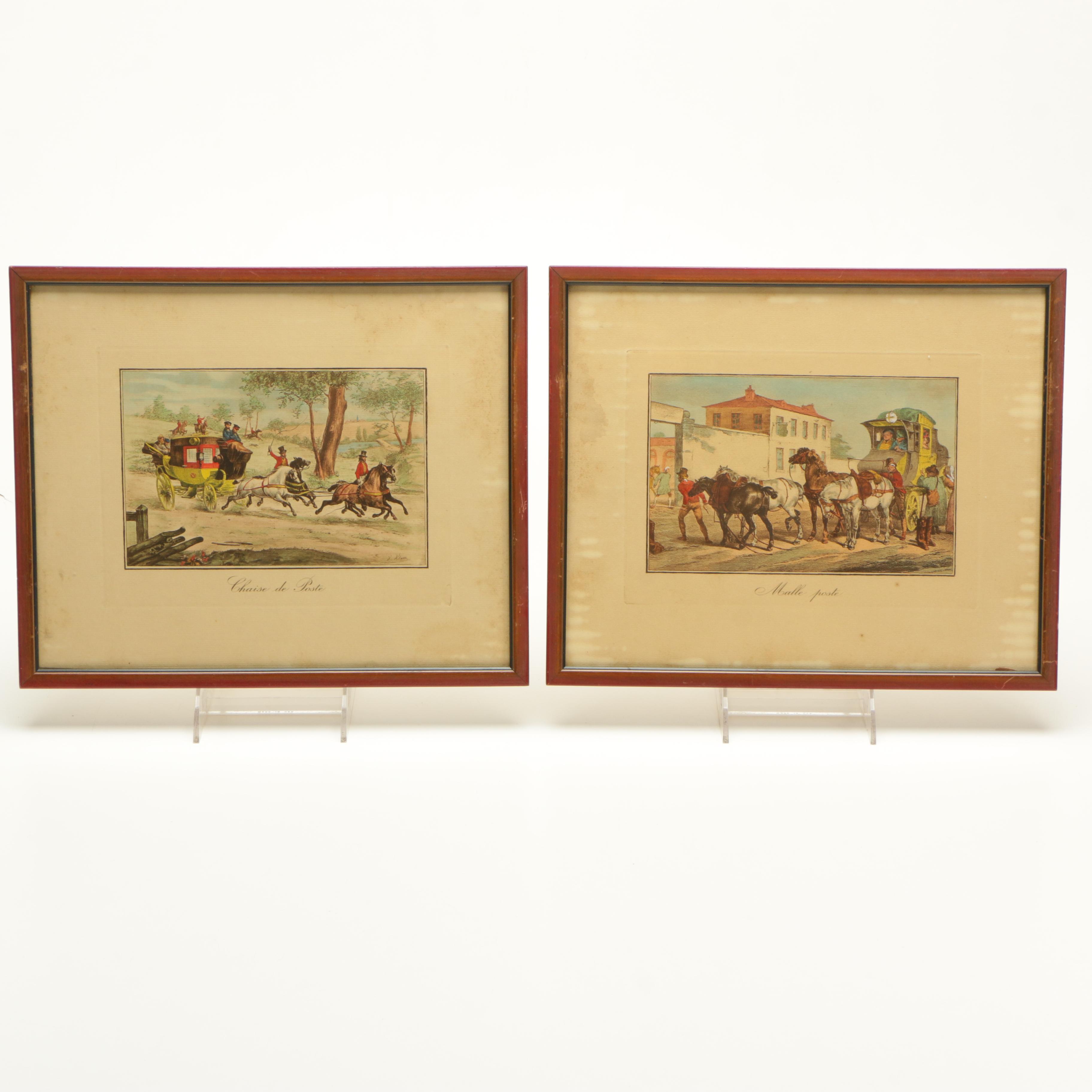After Horace Vernet and Victor-Jean Vincent Adam Hand-Colored Lithographs
