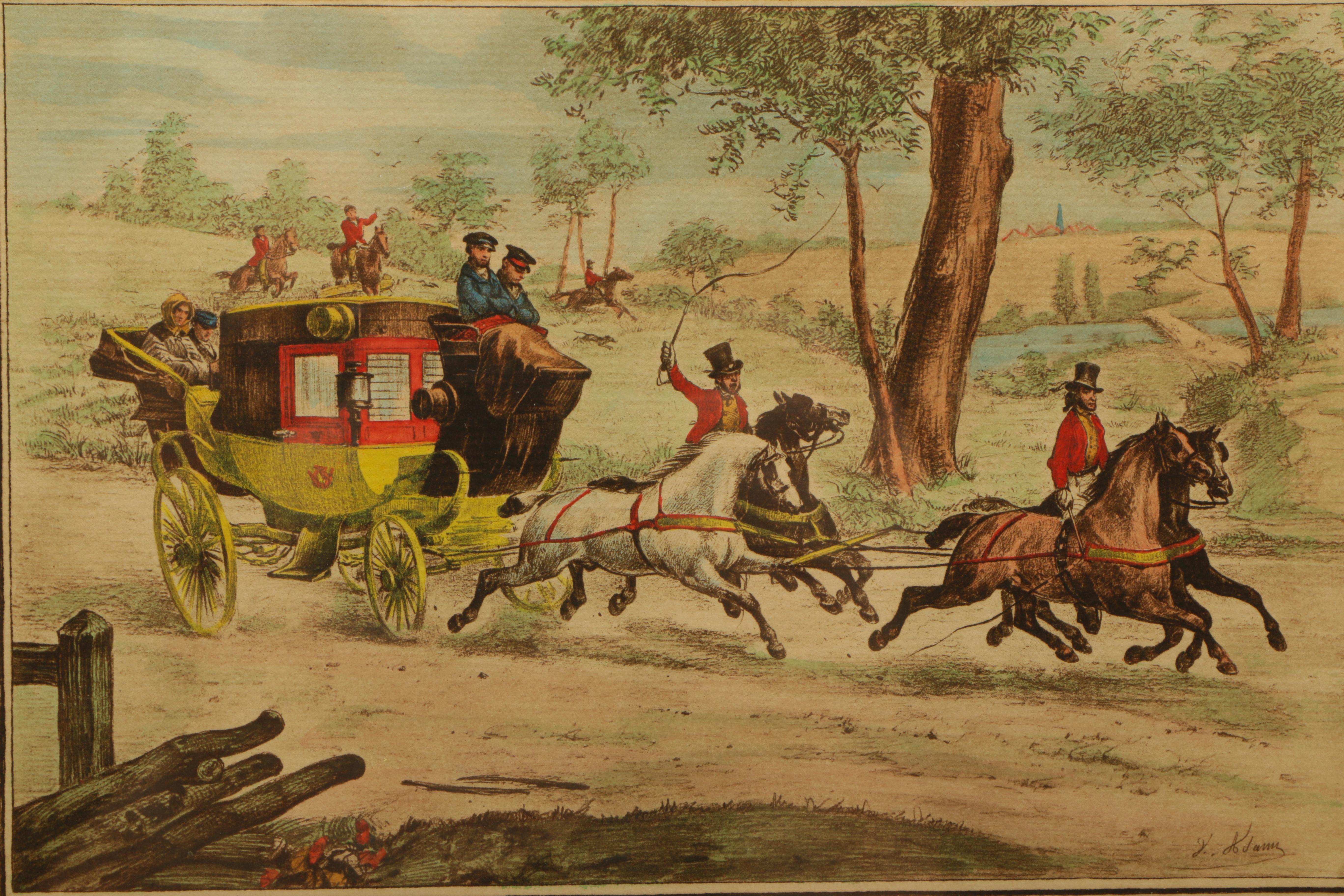After Horace Vernet and Victor-Jean Vincent Adam Hand-Colored Lithographs