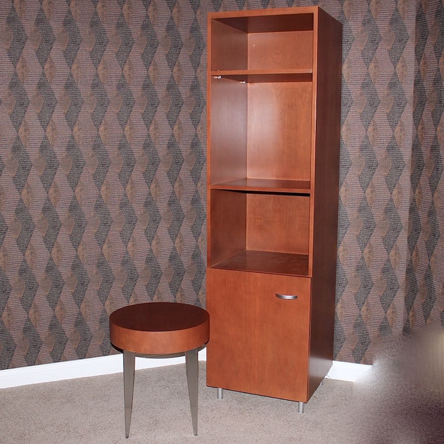 Contemporary Wood Shelving Unit with Accent Table