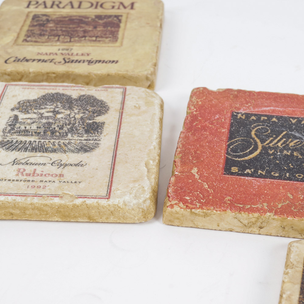 Wine Label Coasters and Wine Carafes