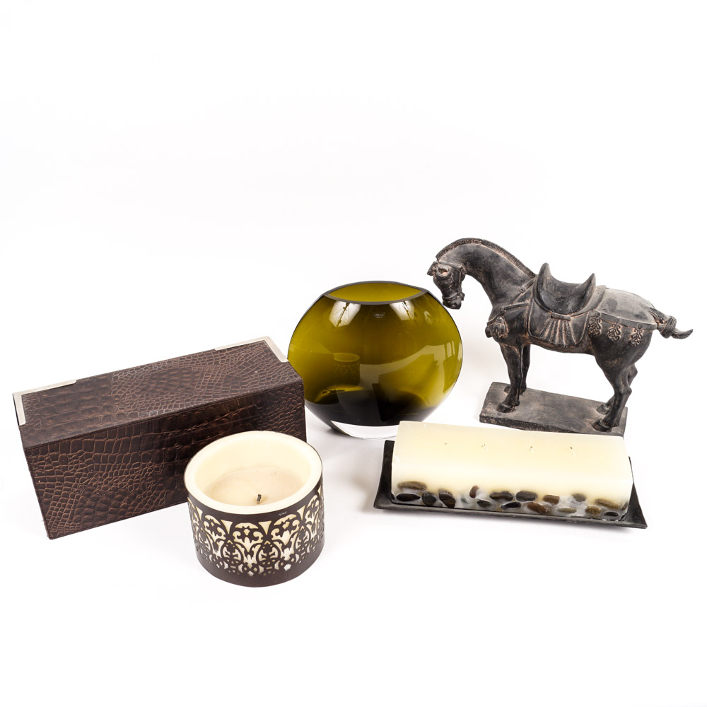 Assortment of Home Décor Including Krosno Elliptical Vase
