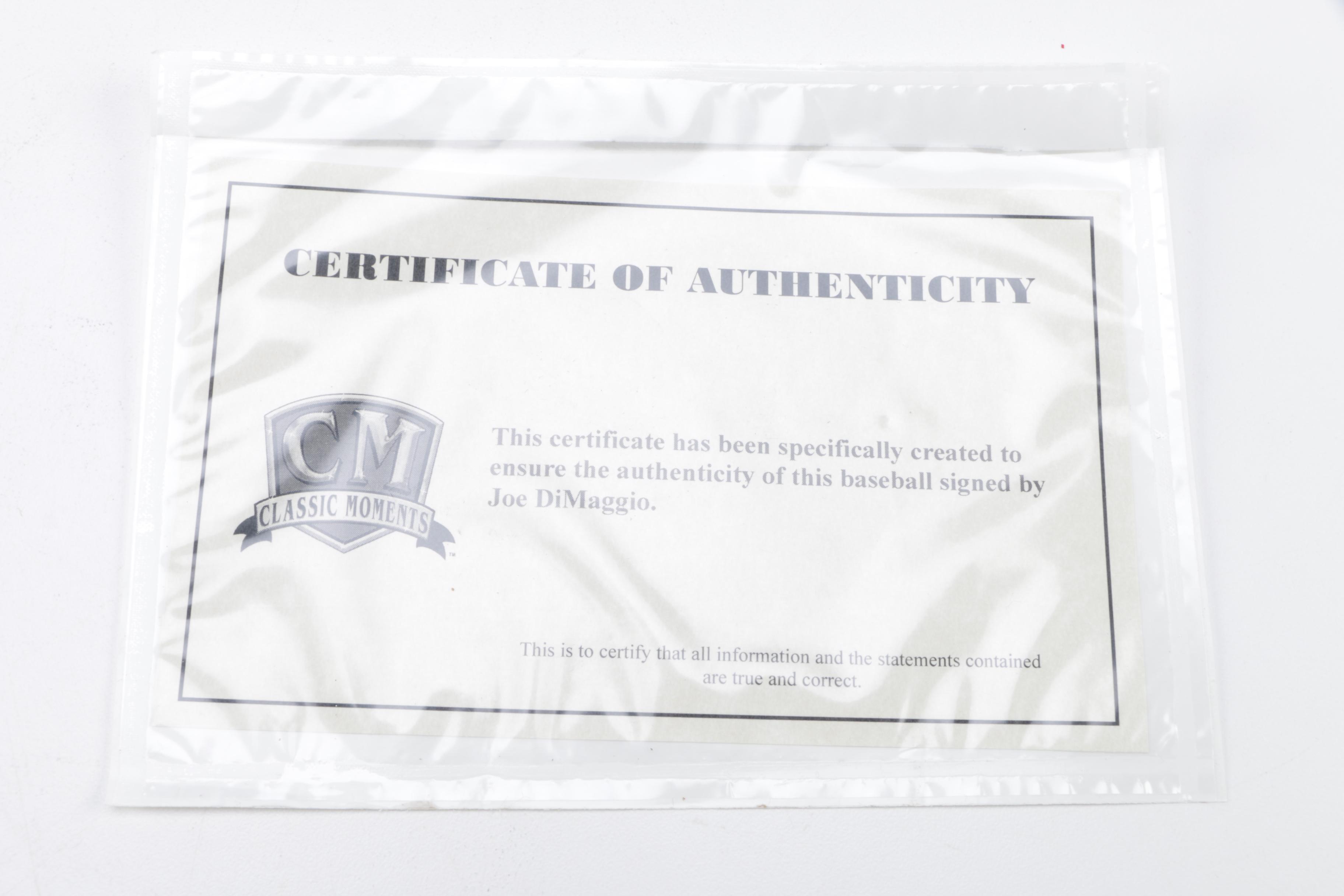 Autographed Joe DiMaggio Baseball