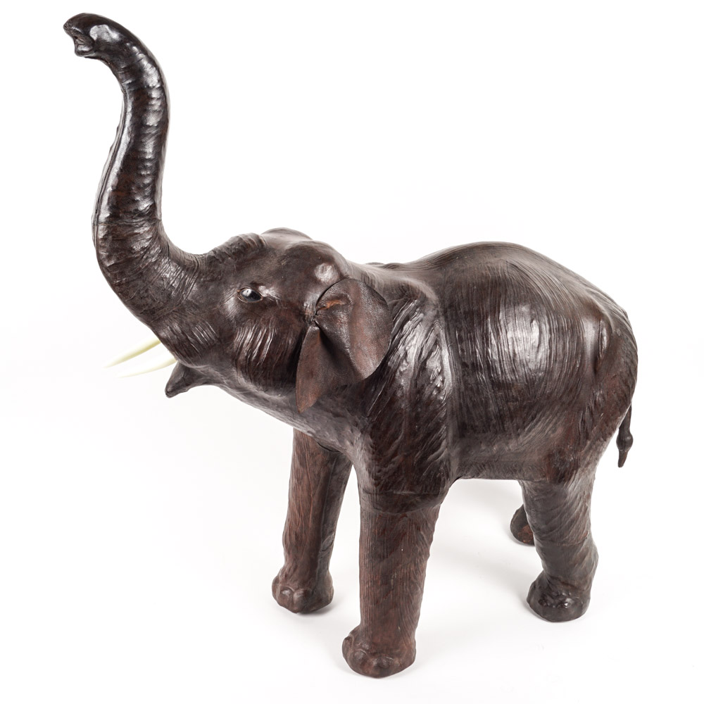 Cast Resin and Leather Asian Elephant Figure