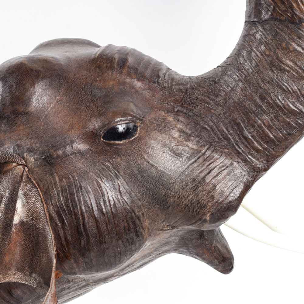 Cast Resin and Leather Asian Elephant Figure