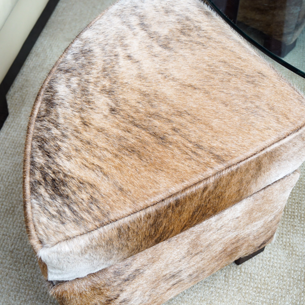 Glass Coffee Table with Cowhide Upholstered Stools by Creative Leather Furniture