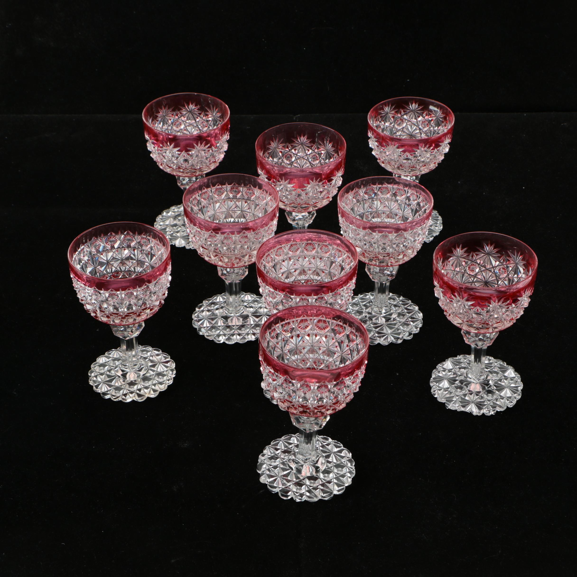 Late 19th Century American Brilliant Period Cut Glass Ruby Cut to Clear Stemware