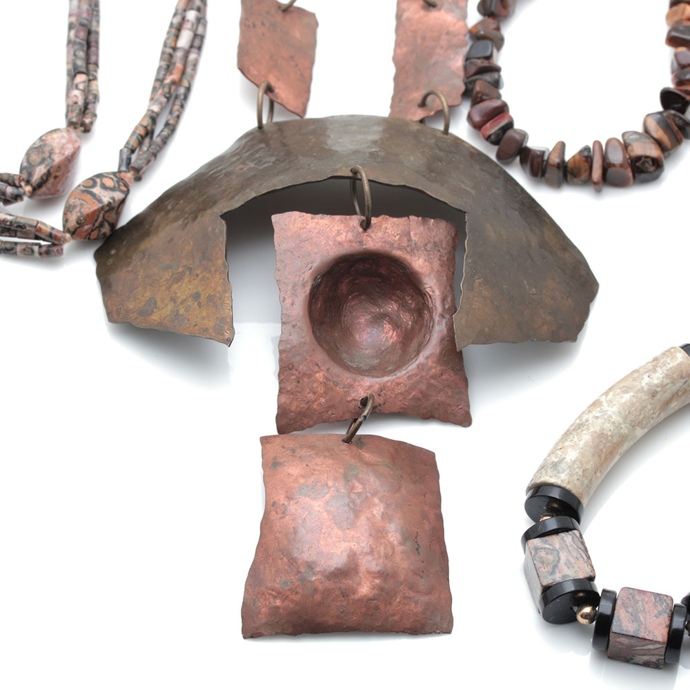 Assortment of Costume Necklaces Including Tiger's Eye, Carnelian, and Jasper