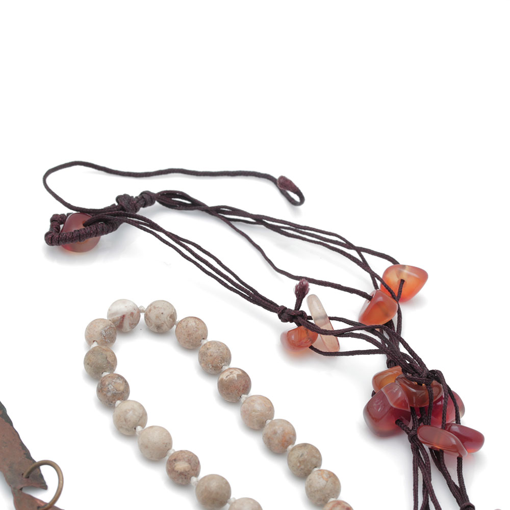 Assortment of Costume Necklaces Including Tiger's Eye, Carnelian, and Jasper