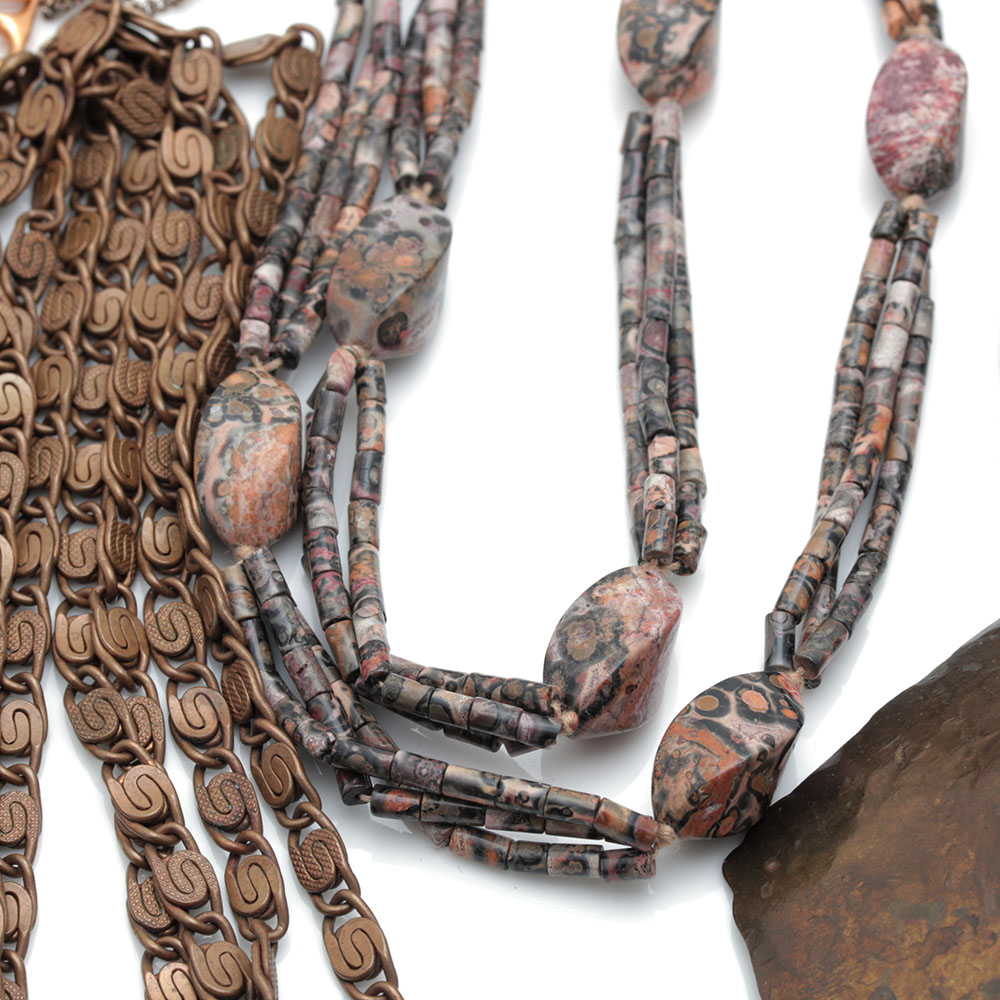 Assortment of Costume Necklaces Including Tiger's Eye, Carnelian, and Jasper