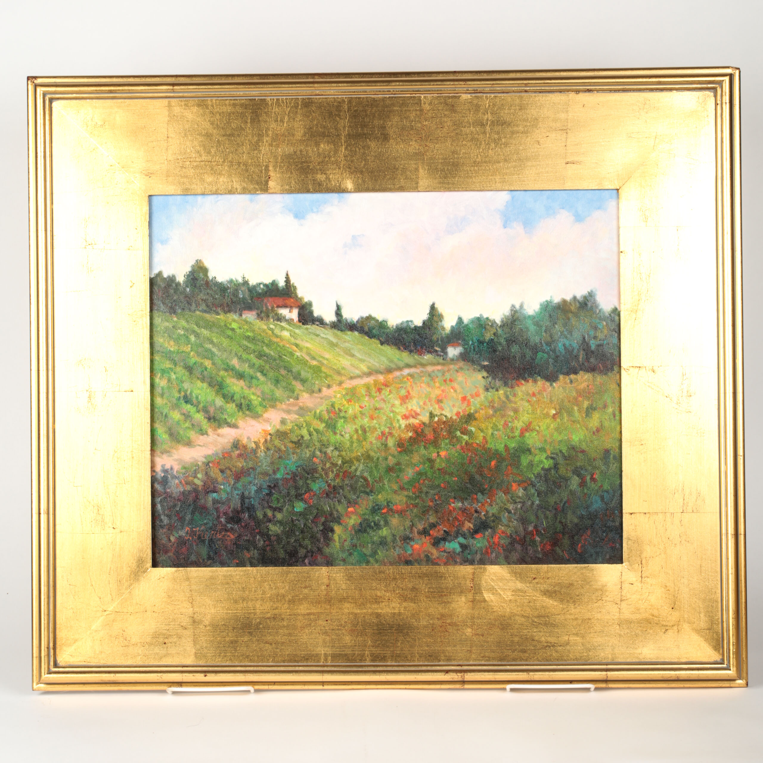 Trish Kertes Oil Painting on Canvas "Poppies and Vineyards"