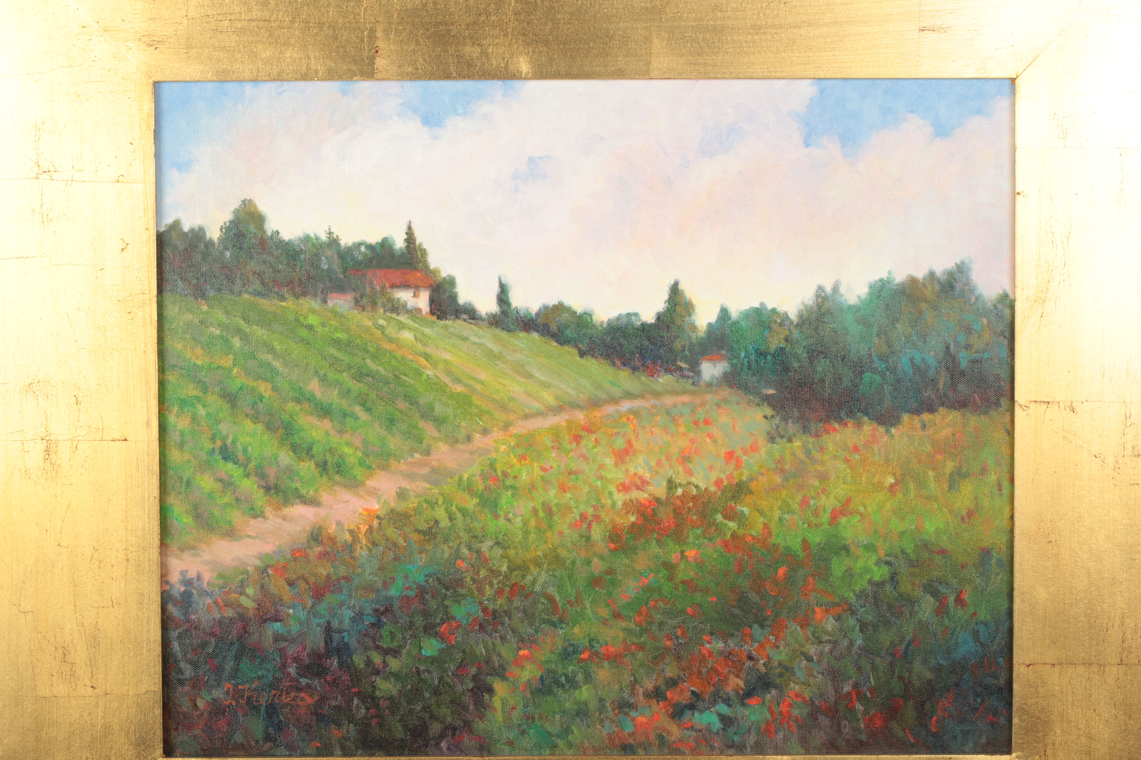 Trish Kertes Oil Painting on Canvas "Poppies and Vineyards"